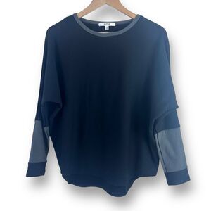 Sympli Women's M Dolman Sleeve Pullover Sweatshirt Black Colorblock Oversized
